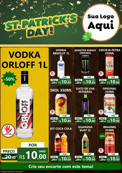 Modelo de Encarte para Encarte A4 Vertical com o tema St Patriks Day para Distribuidora de bebidas