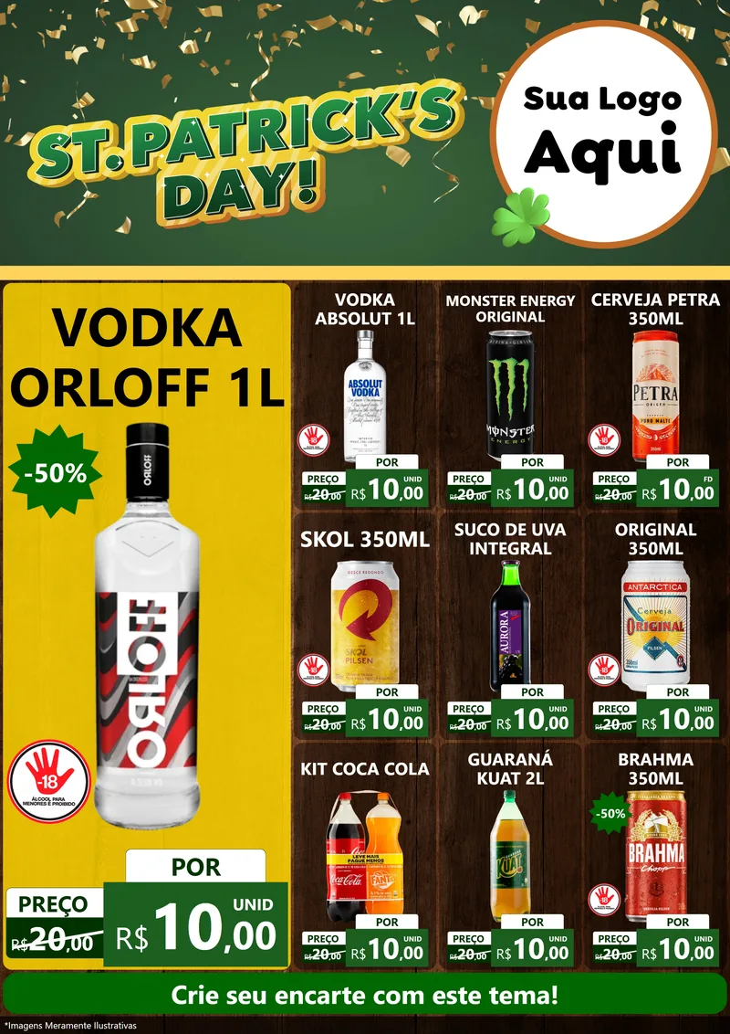 Modelo de Encarte para Encarte A4 Vertical com o tema St Patriks Day para Distribuidora de bebidas