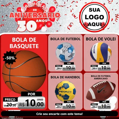 Modelo de Rede Social para Feed Facebook com o tema Promoção de Aniversário - 30 Anos para Artigos Esportivos