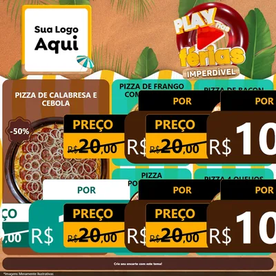 Modelo de Rede Social para Feed Facebook com o tema Play Nas Férias Imperdível para Pizzaria