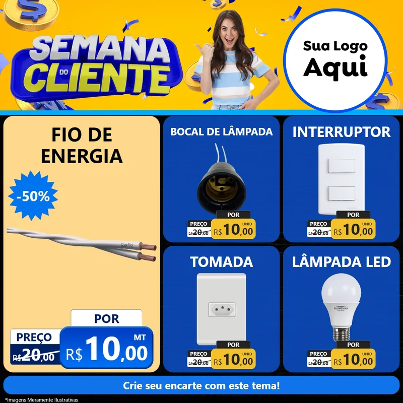 Modelo de Rede Social para Feed Facebook com o tema Semana do Cliente para Materiais Elétricos