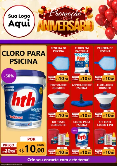 Modelo de Encarte para Encarte A4 Vertical com o tema Promoção de Aniversário para Produtos para Piscina