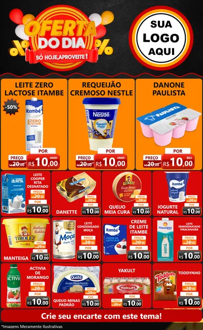 Modelo de Encarte para Encarte Grande com o tema Oferta do Dia - Só hoje, Aproveite! para Frios e Laticínios