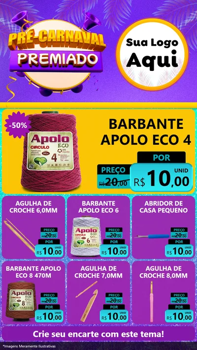 Modelo de Rede Social para Stories com o tema Pré-Carnaval Premiado para Armarinho e Aviamentos