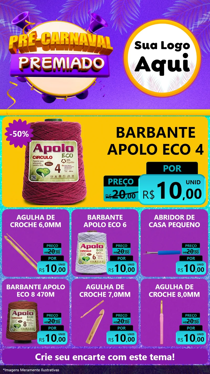 Modelo de Rede Social para Stories com o tema Pré-Carnaval Premiado para Armarinho e Aviamentos