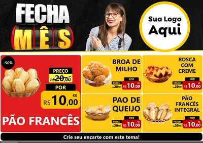 Modelo de Encarte para Encarte A4 Horizontal com o tema Fecha Mês para Padaria