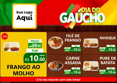 Modelo de Encarte para Encarte A4 Horizontal com o tema Dia do Gaúcho para Restaurante