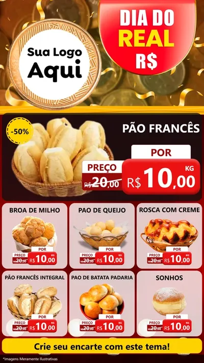 Modelo de Rede Social para Stories com o tema Dia do Real para Padaria