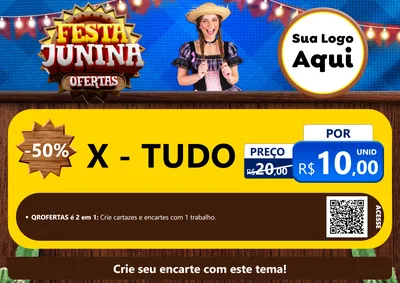 Modelo de Cartaz para Cartaz A4 Horizontal com o tema Festa Junina Ofertas para Hamburgueria