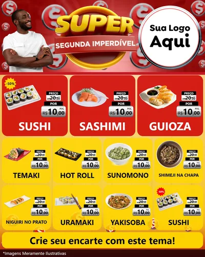 Modelo de Rede Social para Feed Instagram com o tema Super Segunda Imperdível para Comida japonesa