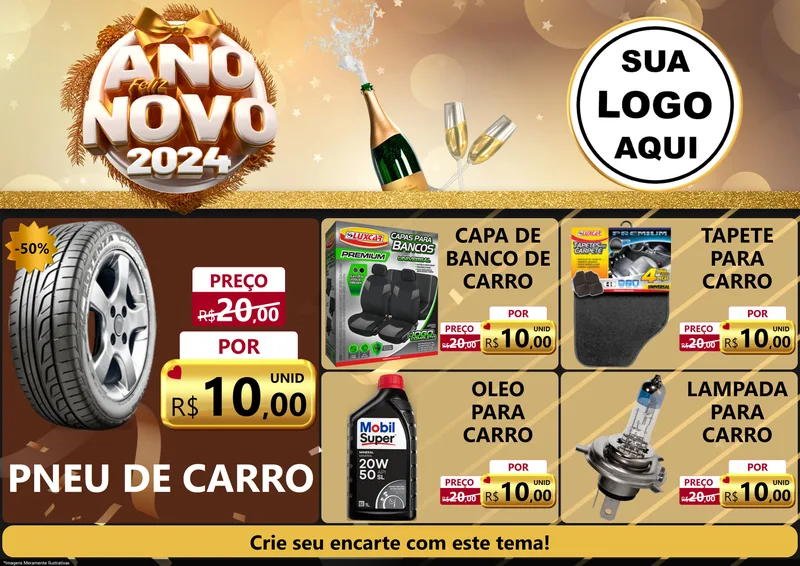 Modelo de Encarte para Encarte A4 Horizontal com o tema Feliz Ano Novo 2027 para Auto peças