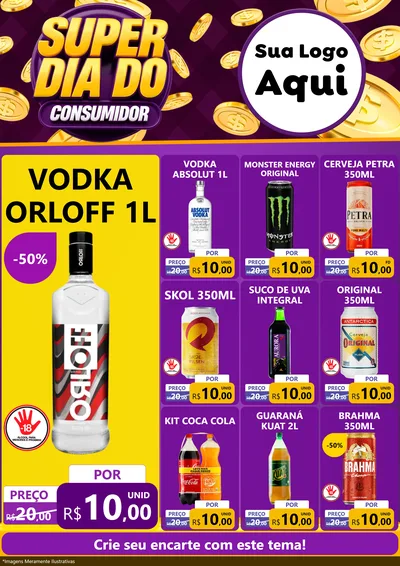 Modelo de Encarte para Encarte A4 Vertical com o tema Super Dia do Consumidor para Distribuidora de bebidas