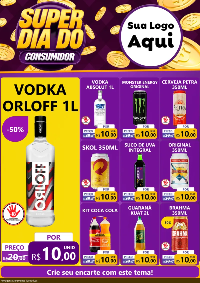 Modelo de Encarte para Encarte A4 Vertical com o tema Super Dia do Consumidor para Distribuidora de bebidas