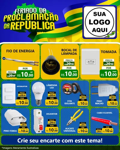 Modelo de Rede Social para Feed Instagram com o tema Feriado da Proclamação da República para Materiais Elétricos