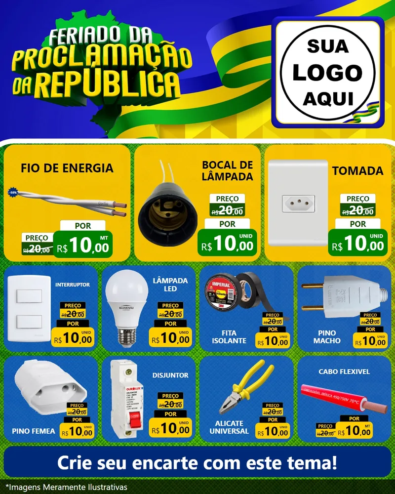 Modelo de Rede Social para Feed Instagram com o tema Feriado da Proclamação da República para Materiais Elétricos