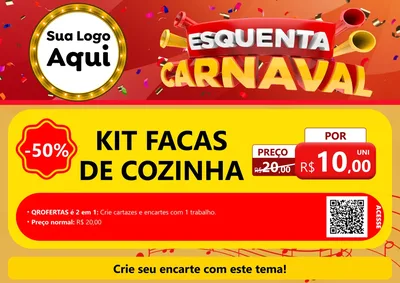 Modelo de Cartaz para Cartaz A4 Horizontal com o tema Esquenta Carnaval para Utilidades Domésticas