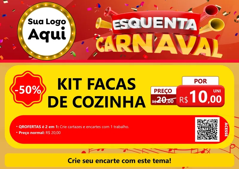 Modelo de Cartaz para Cartaz A4 Horizontal com o tema Esquenta Carnaval para Utilidades Domésticas