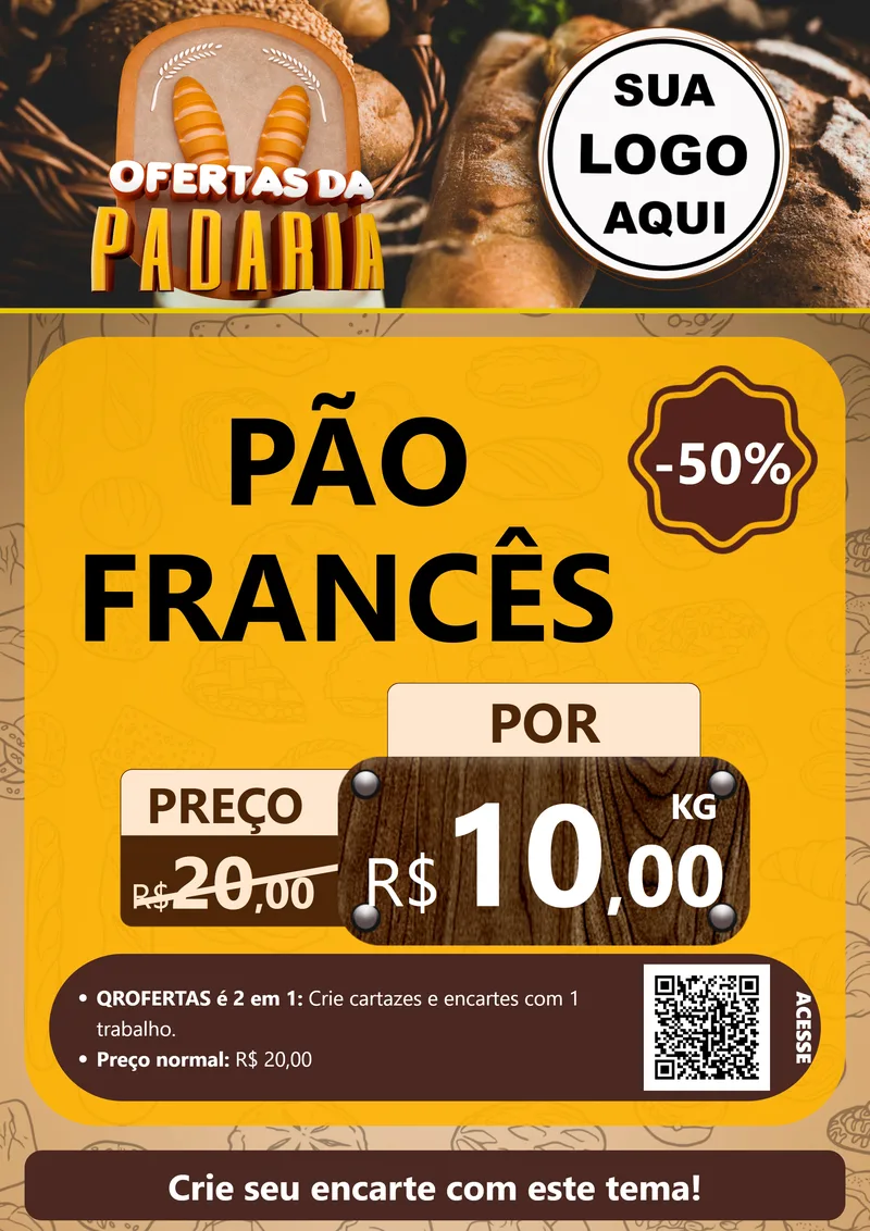 Modelo de Cartaz para Cartaz A4 Vertical com o tema Ofertas da Padaria para Padaria