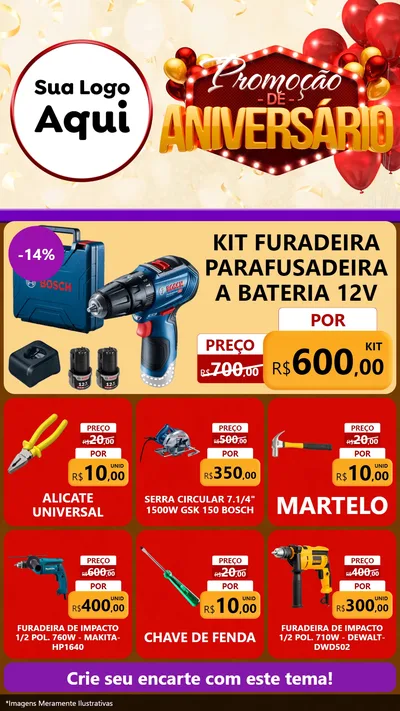 Modelo de Rede Social para Stories com o tema Promoção de Aniversário para Maquinas e Ferramentas