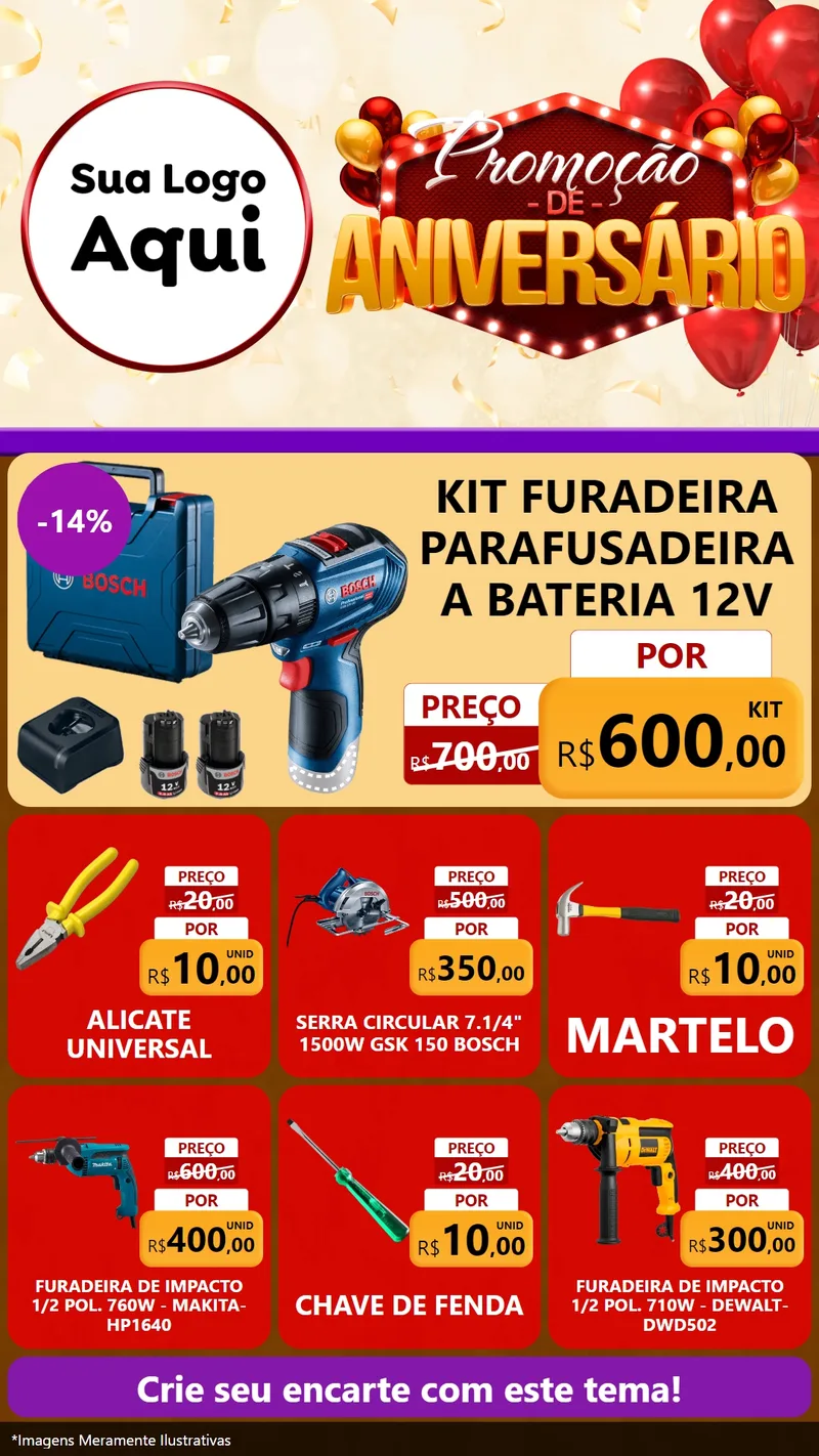 Modelo de Rede Social para Stories com o tema Promoção de Aniversário para Maquinas e Ferramentas
