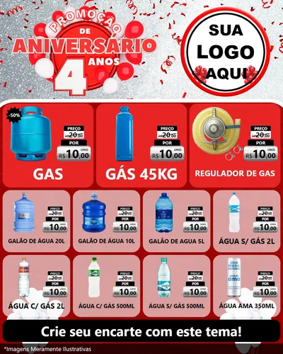 Modelo de Rede Social para Feed Instagram com o tema Promoção de Aniversário - 4 Anos para Água e gás