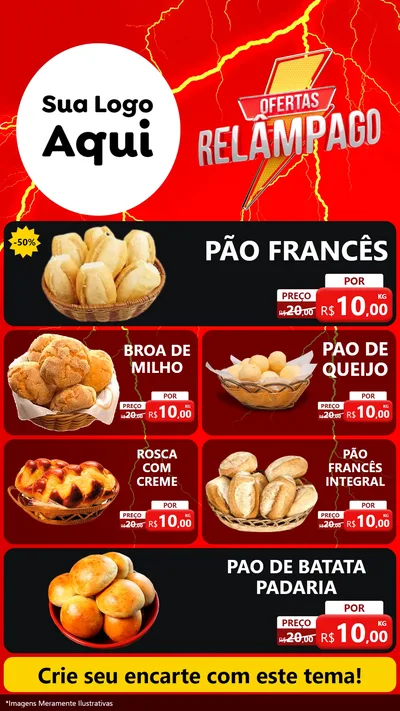 Modelo de TV para TV Vertical com o tema Ofertas Relâmpago para Padaria