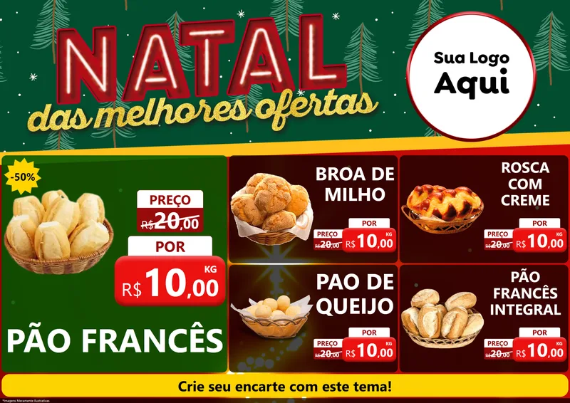 Modelo de Encarte para Encarte A4 Horizontal com o tema Natal das Melhores Ofertas para Padaria