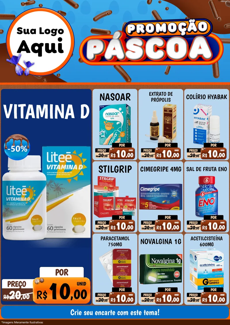 Modelo de Encarte para Encarte A4 Vertical com o tema Promoção Páscoa para Farmácia