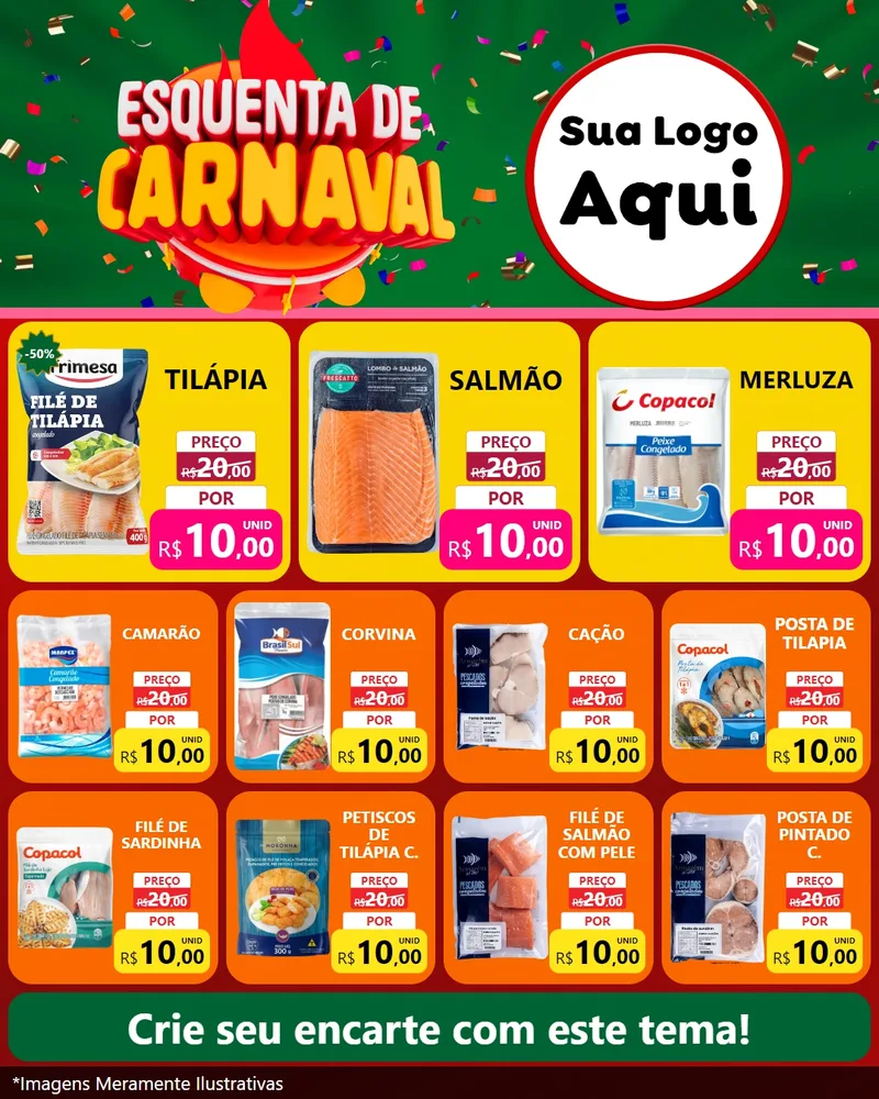 Modelo de Rede Social para Feed Instagram com o tema Esquenta de Carnaval para Peixaria
