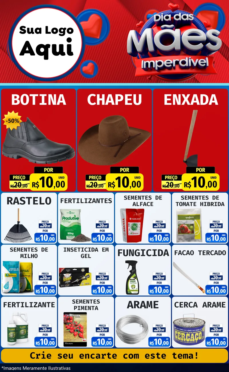 Modelo de Encarte para Encarte Grande com o tema Dia Das Mães Imperdível para Agropecuária