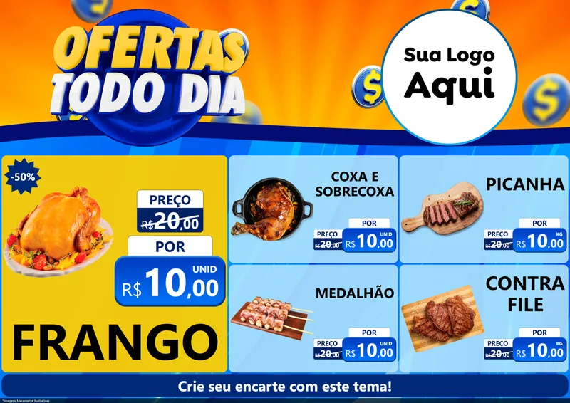 Modelo de Encarte para Encarte A4 Horizontal com o tema Ofertas Todo Dia para Assados