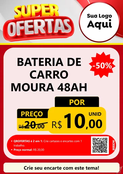Modelo de Cartaz para Cartaz A4 Vertical com o tema Super Ofertas para Baterias Elétricas