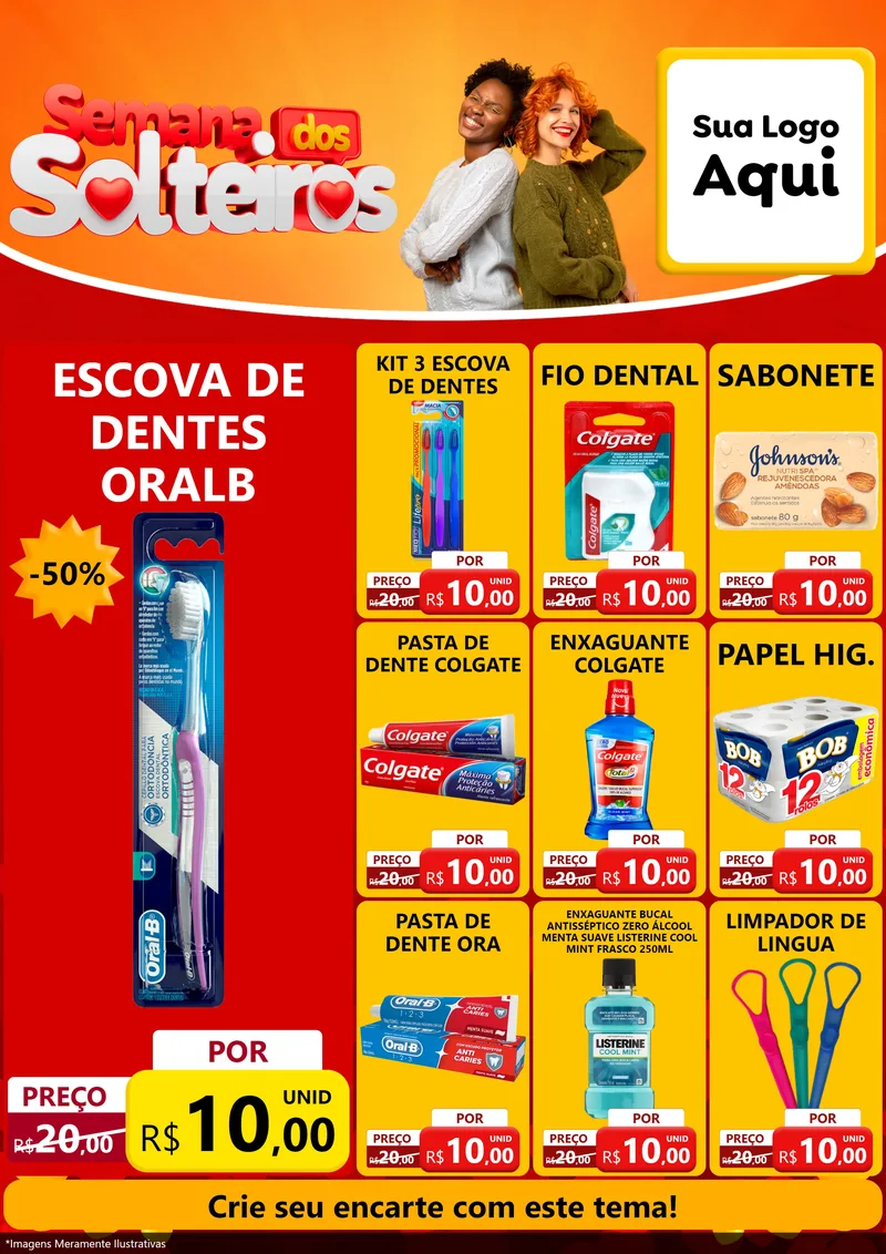 Modelo de Encarte para Encarte A4 Vertical com o tema Semana dos Solteiros para Higiene Pessoal