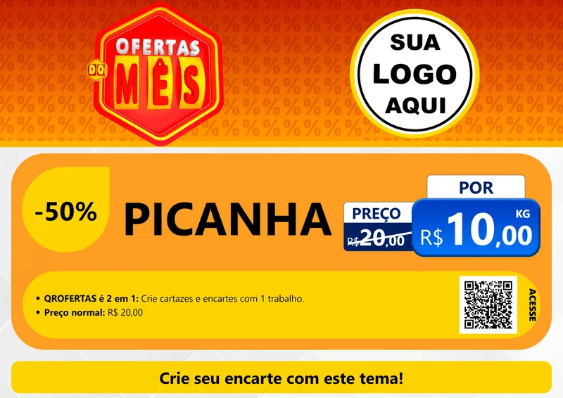Modelo de Cartaz para Cartaz A4 Horizontal com o tema Ofertas do Mês para Açougue