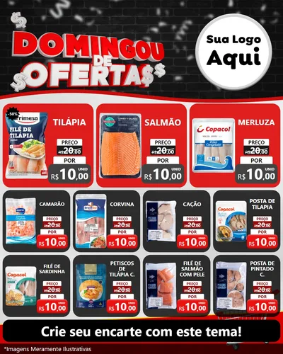 Modelo de Rede Social para Feed Instagram com o tema Domingou de Ofertas para Peixaria