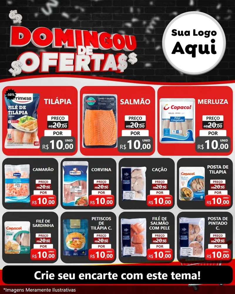 Modelo de Rede Social para Feed Instagram com o tema Domingou de Ofertas para Peixaria