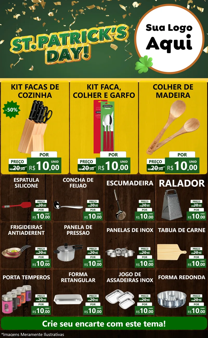 Modelo de Encarte para Encarte Grande com o tema St Patriks Day para Utilidades Domésticas