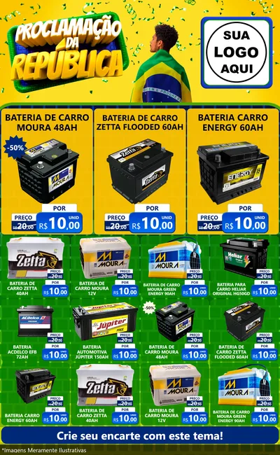 Modelo de Encarte para Encarte Grande com o tema Proclamação da República para Baterias Elétricas