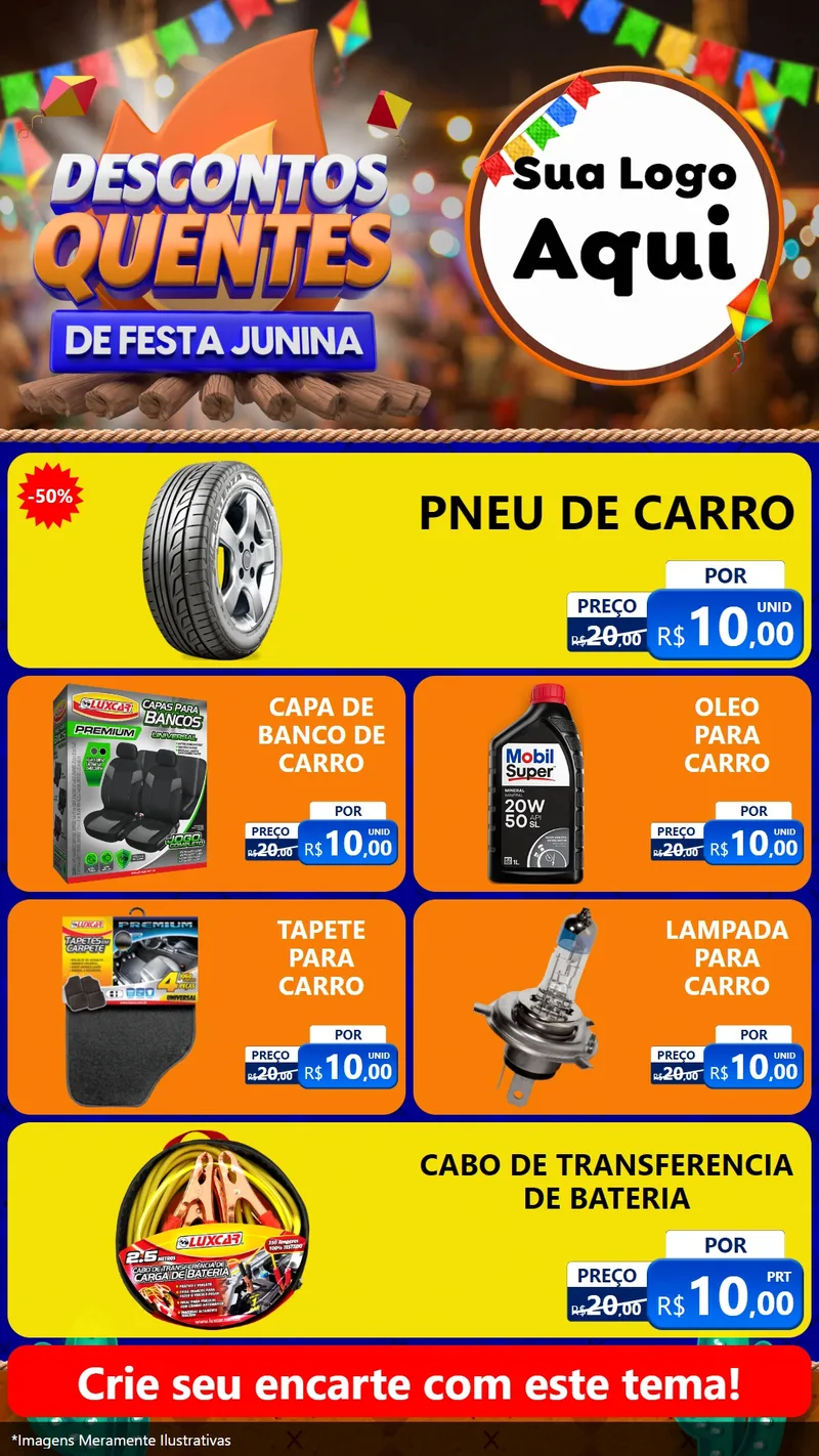Modelo de TV para TV Vertical com o tema Descontos Quentes de Festa Junina para Auto peças