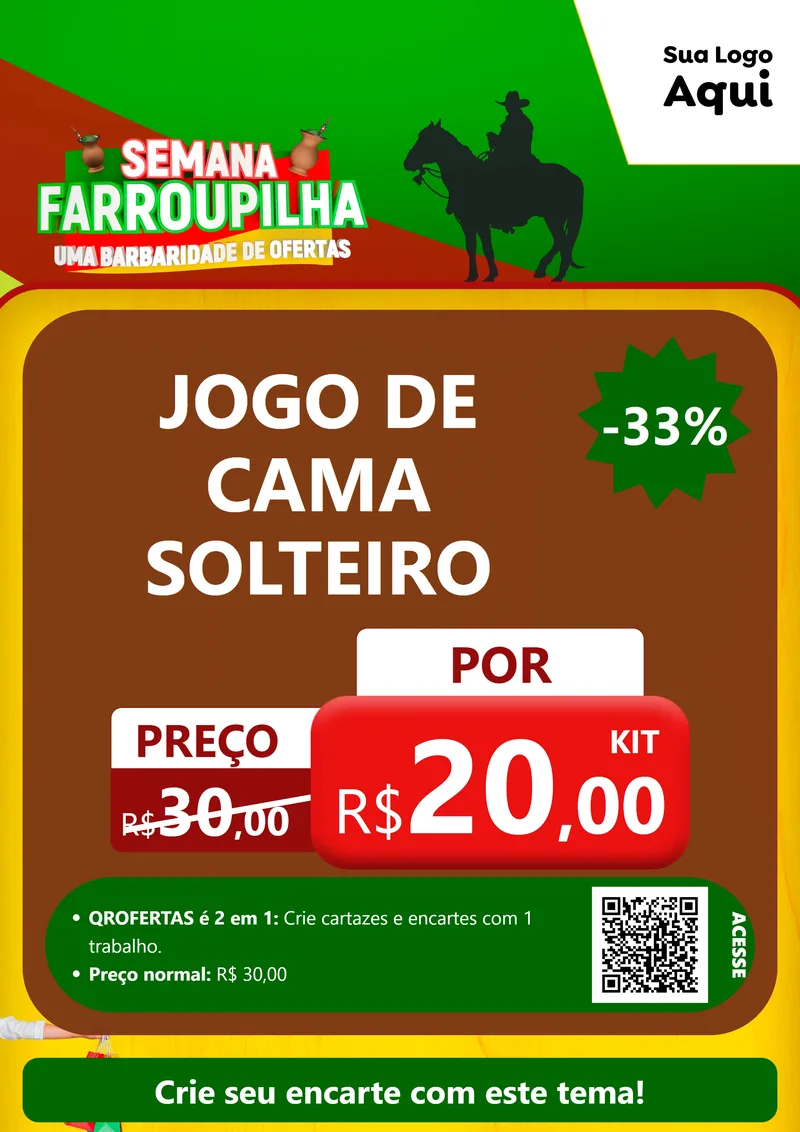 Modelo de Cartaz para Cartaz A4 Vertical com o tema Semana Farroupilha - Uma Barbaridade de Ofertas para Cama, Mesa e Banho