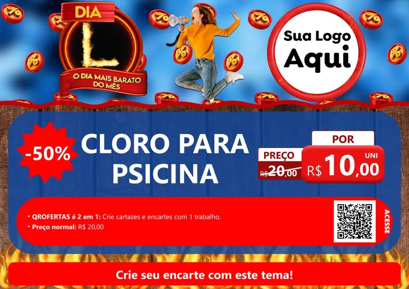 Modelo de Cartaz para Cartaz A4 Horizontal com o tema Dia L - O Dia Mais Barato Do Mês para Produtos para Piscina