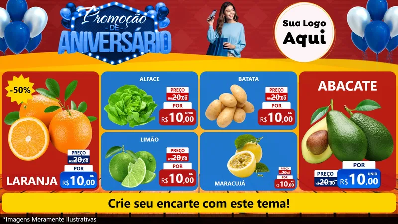 Modelo de TV para TV Horizontal com o tema Promoção de Aniversário para Hortifrúti