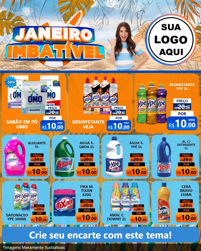 Modelo de Rede Social para Feed Instagram com o tema Janeiro Imbatível para Produtos de Limpeza