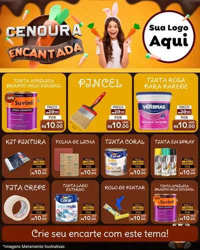 Modelo de Rede Social para Feed Instagram com o tema Cenoura Encantada - Páscoa para Tintas e Ferramentas