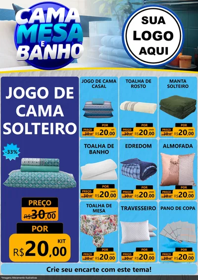 Modelo de Encarte para Encarte A4 Vertical com o tema Cama, Mesa e Banho para Cama, Mesa e Banho