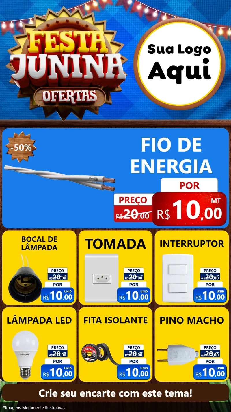 Modelo de Rede Social para Stories com o tema Festa Junina Ofertas para Materiais Elétricos