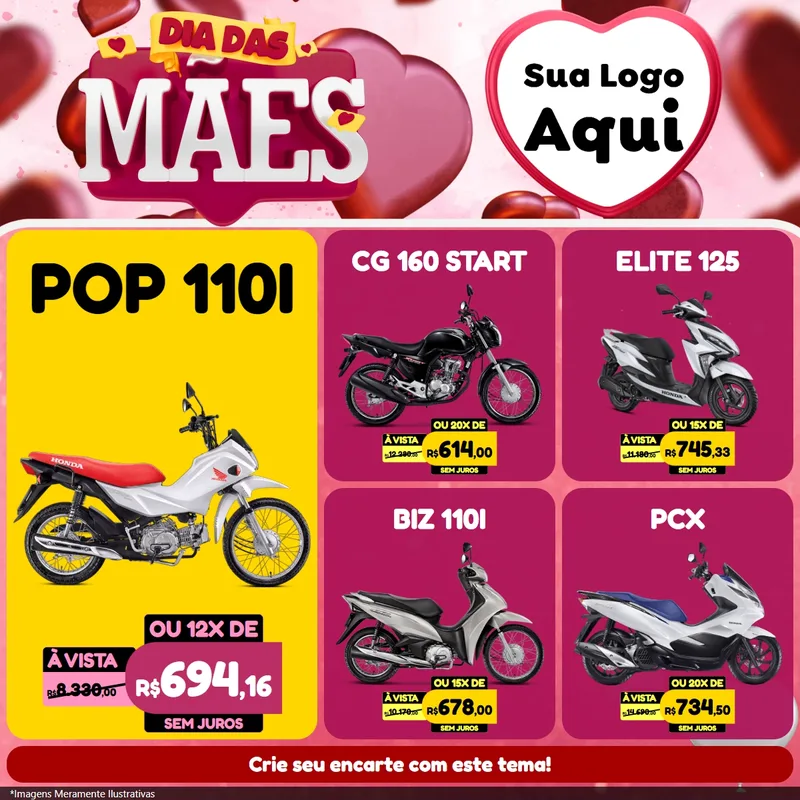 Modelo de Rede Social para Feed Facebook com o tema Dia Das Mães para Concessionaria de Motos