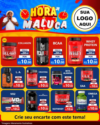Modelo de Rede Social para Feed Instagram com o tema Hora Maluca para Suplementos alimentares