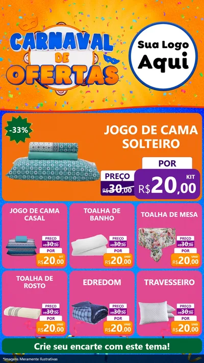 Modelo de Rede Social para Stories com o tema Carnaval de Ofertas para Cama, Mesa e Banho
