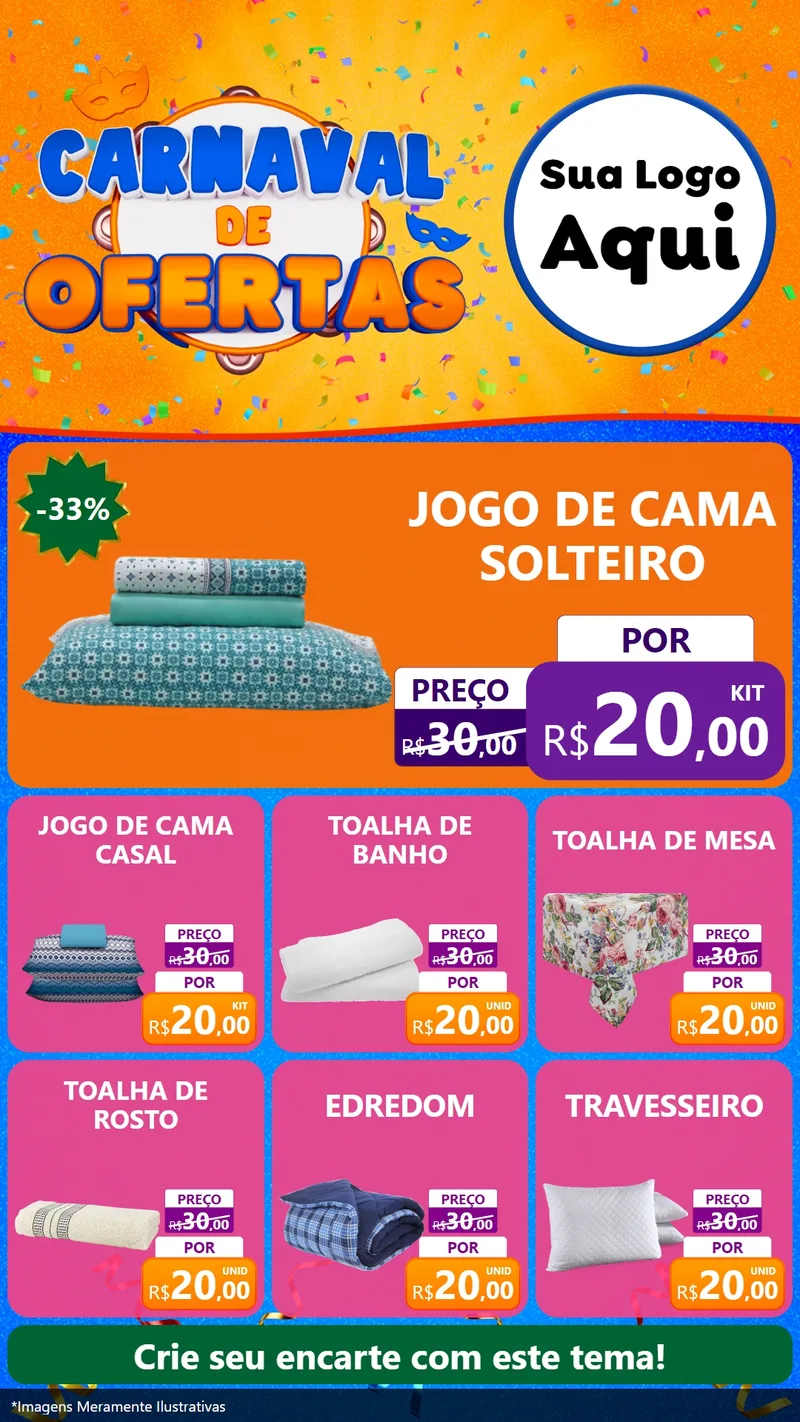 Modelo de Rede Social para Stories com o tema Carnaval de Ofertas para Cama, Mesa e Banho